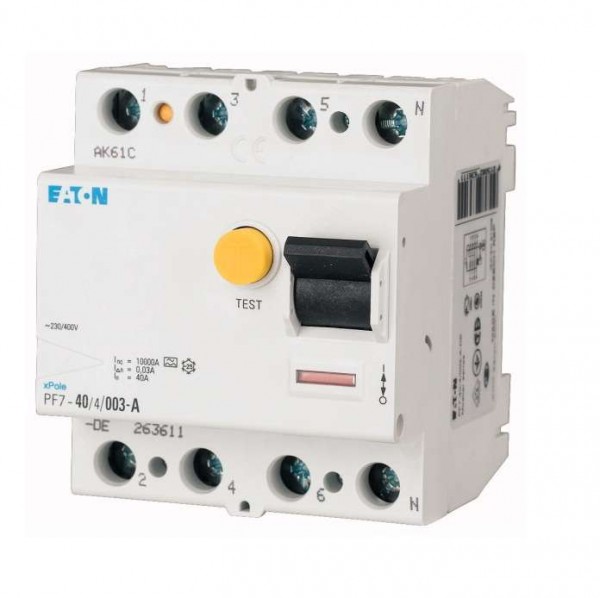  Выключатель дифференциального тока (УЗО) 4п 25А 100мА тип AC 10кА PF7 4мод. EATON 263585 