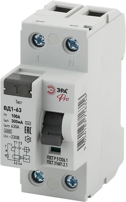  Выключатель дифференциального тока (УЗО) 1P+N 100А 300мА ВД1-63 Pro NO-902-60 ЭРА Б0031899 