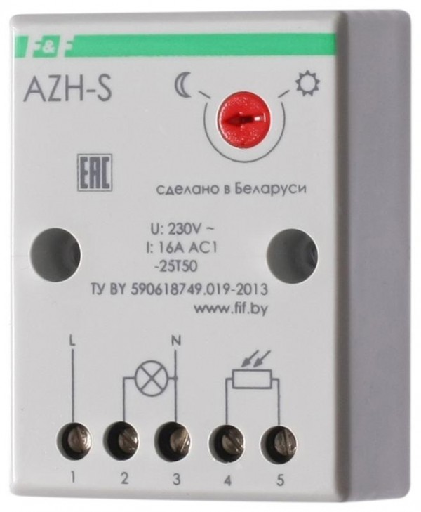  Фотореле AZH-S Плюс (выносной фотодатчик монтаж на плоскость 230В 16А 1НО IP20) F&F EA01.001.008 