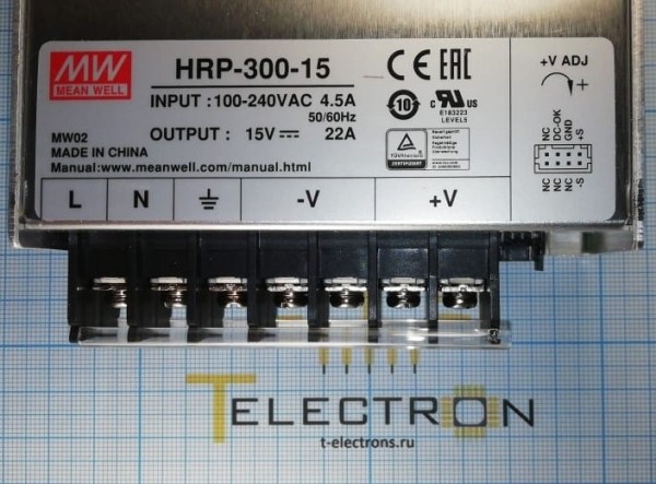  AC-DC преобразователь 330Вт, выход 15VDC, 22 A, HRP-300-15 