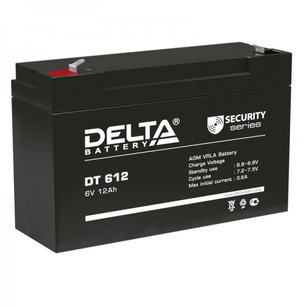  Аккумулятор 6В 12А.ч Delta DT 612 