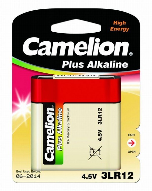  Элемент питания алкалиновый "квадрат" 3LR12 Plus Alkaline (батарейка 4.5В) (блист.1шт) Camelion 1656 