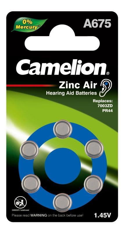  Элемент питания для слуховых аппаратов ZA675 Mercury Free A675-BP6(0%Hg) 1.4В 620мА.ч BL-6 (блист.6шт) Camelion 12826 