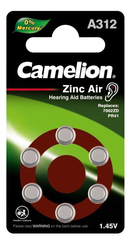  Элемент питания для слуховых аппаратов ZA312 Mercury Free A312-BP6(0%Hg) 1.4В 170мА.ч BL-6 (блист.6шт) Camelion 12825 