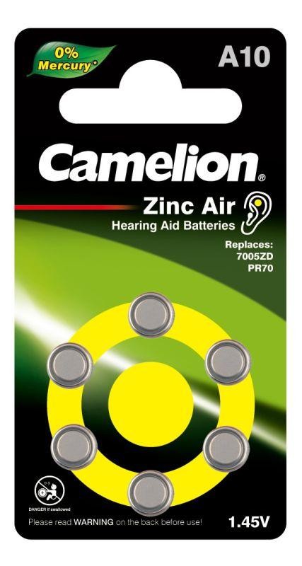  Элемент питания для слуховых аппаратов ZA10 Mercury Free A10-BP6(0%Hg) 1.4В 90мА.ч BL-6 (блист.6шт) Camelion 12823 