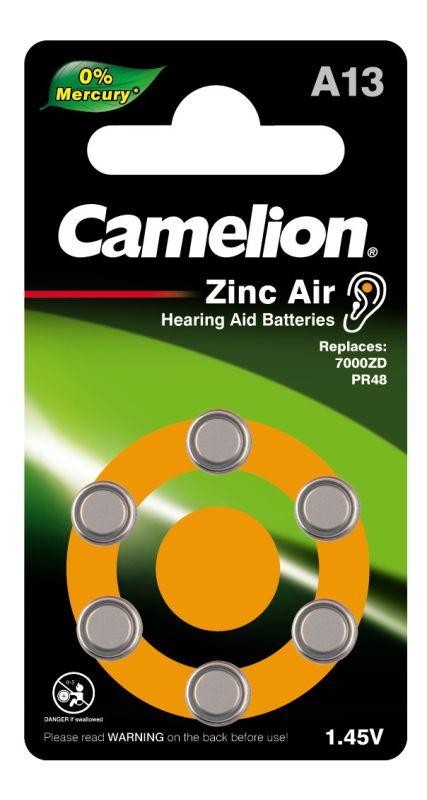  Элемент питания для слуховых аппаратов ZA13 Mercury Free A13-BP6 (0%Hg) 1.4В 280мА.ч BL-6 (блист.6шт) Camelion 12824 