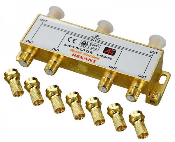  Делитель ТВх6 + 7шт F 5-1000 МГц (GOLD) box Rexant 05-6104-1 