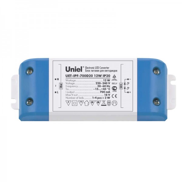  Драйвер для светодиодов UET-IPF-700D20 пласт. 12Вт 700мА IP20 Uniel 05835 