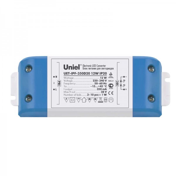  Драйвер для светодиодов UET-IPF-350D20 пласт 12Вт 350мА IP20 Uniel 05834 