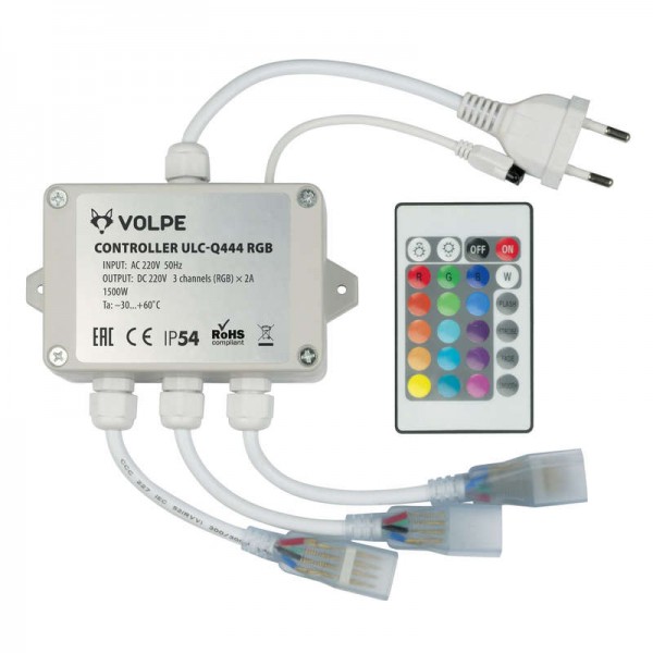  Контроллер ULC-Q444 RGB WHITE для управления светодиод. RGB ULS-5050 лентами 220В 3 вых. 1440Вт с пультом ДУ ИК Volpe UL-00002275 