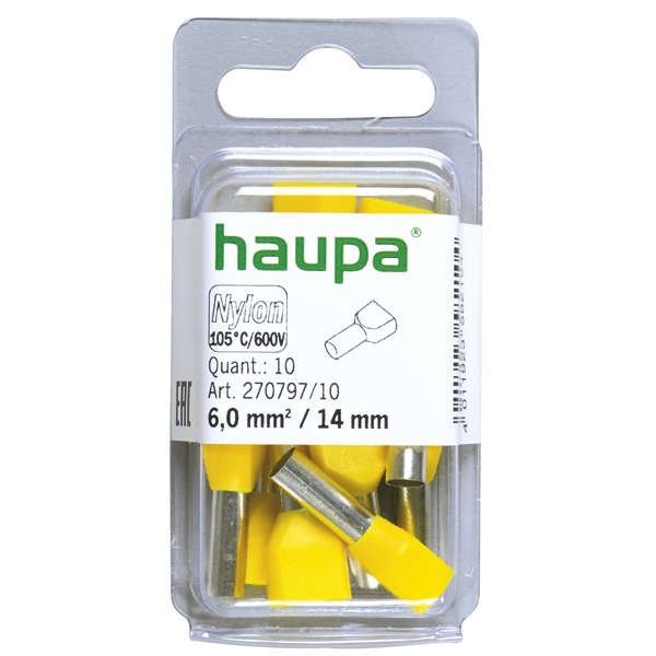  Гильза конечная для двух проводов 6.0/14 желт. (уп.10шт) HAUPA 270797/10 
