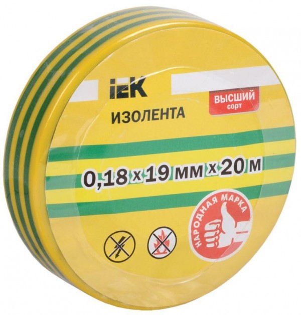  Изолента ПВХ 0.18х19мм (рул.20м) для DIY желт./зел. ИЭК UIZ-18-19-20MS-K52 