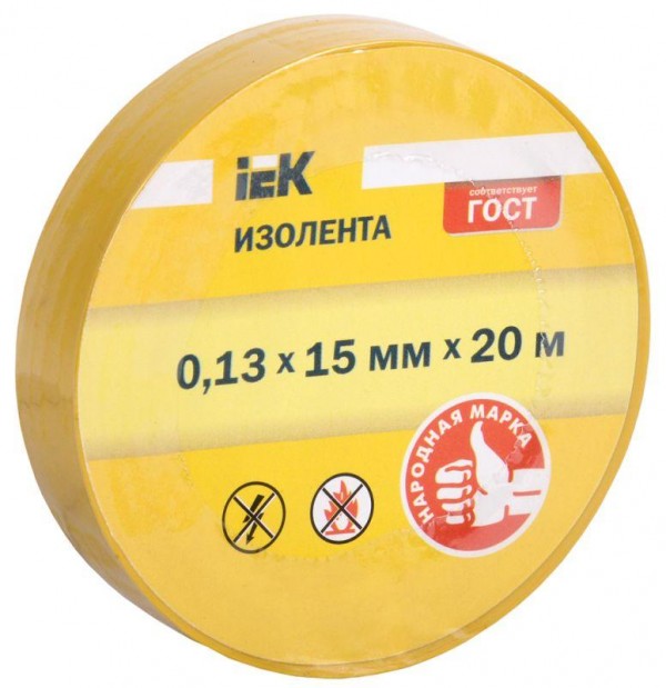  Изолента ПВХ 0.13х15мм (рул.20м) для DIY желт. ИЭК UIZ-13-15-20MS-K05 