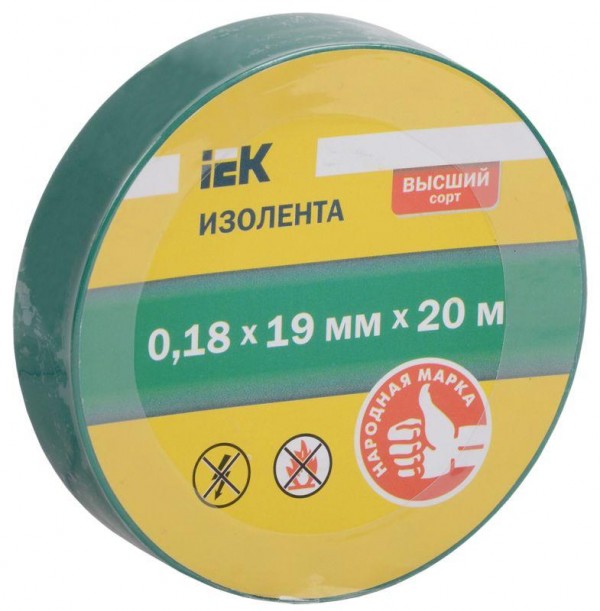  Изолента ПВХ 0.18х19мм (рул.20м) для DIY зел. IEK UIZ-18-19-20MS-K06 