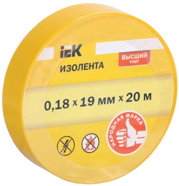  Изолента ПВХ 0.18х19мм (рул.20м) для DIY желт. IEK UIZ-18-19-20MS-K05 