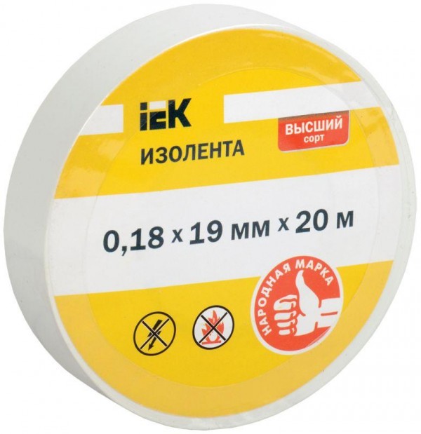  Изолента ПВХ 0.18х19мм (рул.20м) для DIY бел. IEK UIZ-18-19-20MS-K01 