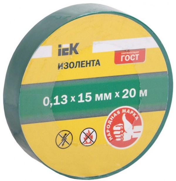  Изолента ПВХ 0.13х15мм (рул.20м) для DIY зел. IEK UIZ-13-15-20MS-K06 