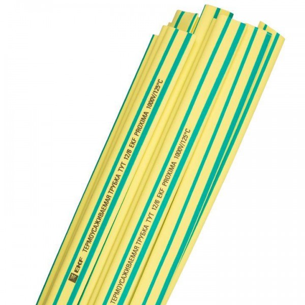  Трубка термоусадочная ТУТ 10/5 желт./зел. (уп.50шт) PROxima EKF tut-10-yg-1m 