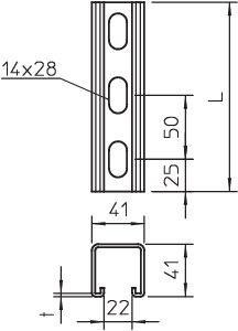  Рейка монтажная 1000х41х41 MS 41 LS1M 2 V2A (дл.1м) OBO 1123014 