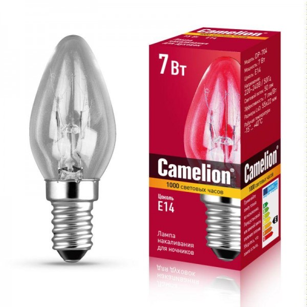  Лампа электрич. накаливания для ночников 7/P/CL/E14 220В 7Вт Е14 прозрач. Camelion 13912 