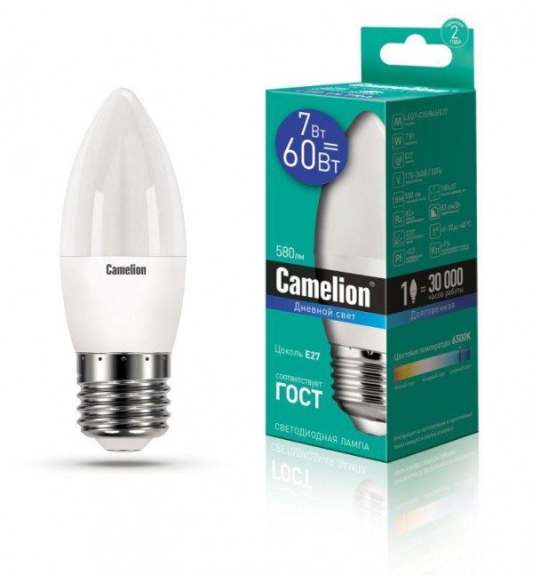  Лампа светодиодная LED7-C35/865/E27 7Вт 220В Camelion 12649 