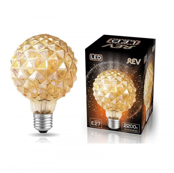  Лампа светодиодная VINTAGE GOLD Filament колба "Еж" шар G95 E27 5Вт 2200К теплый свет REV 32448 5 