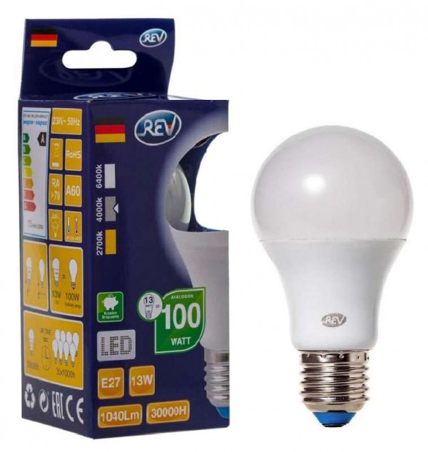  Лампа светодиодная LED-A65-E27-13Вт-4000K 13Вт грушевидная 4000К бел. E27 1000лм 180-240В REV 32268 9 