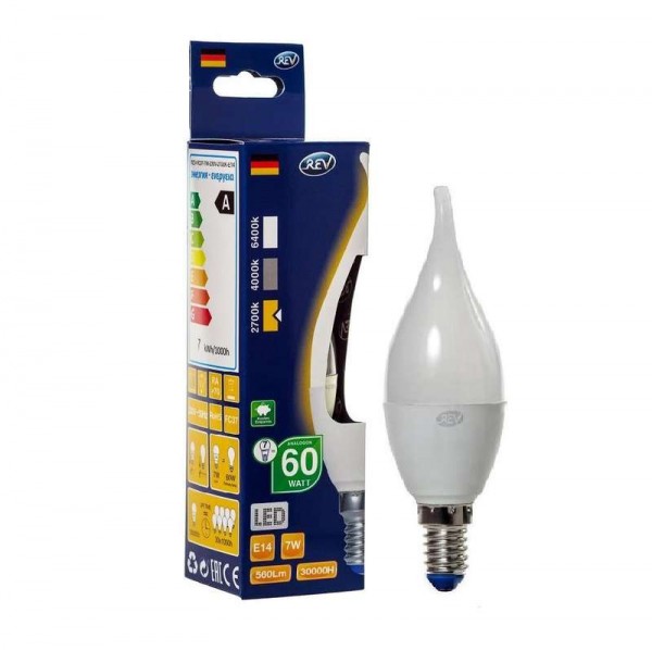  Лампа светодиодная FC37 7Вт свеча 2700К тепл. бел. E14 600лм 180-240В REV 32351 8 
