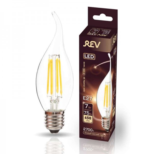  Лампа светодиодная FC37 E27 7Вт 650лм 2700К PREMIUM (FILAMENT) филамент теплый свет свеча на ветру REV 32429 4 