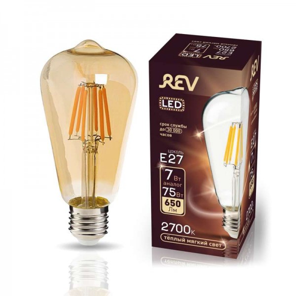  Лампа светодиодная ST64 E27 7Вт 650лм 2700К PREMIUM (FILAMENT) филамент теплый свет эдисон REV 32436 2 