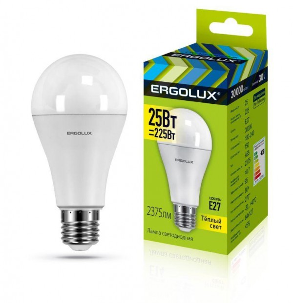  Лампа светодиодная LED-A65-25W-E27-3K ЛОН 25Вт Е27 3000К 180-240В Ergolux 14226 