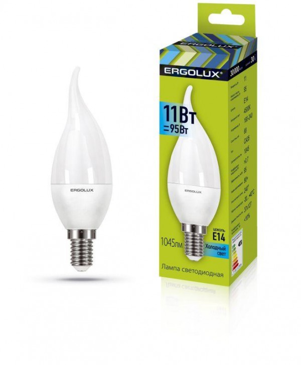  Лампа светодиодная LED-CA35-11W-E14-4K "Свеча на ветру" 11Вт E14 4500К 180-240В Ergolux 14235 