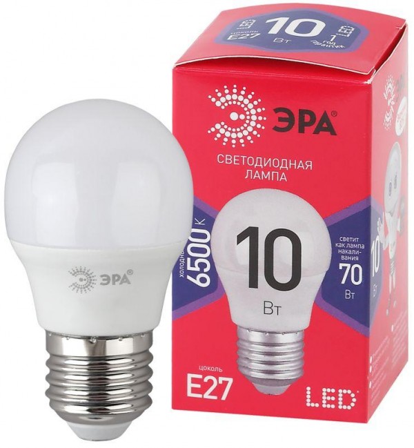  Лампа светодиодная P45-10W-865-E27 R (диод шар 10Вт хол E27) (10/100/3600) ЭРА Б0045355 