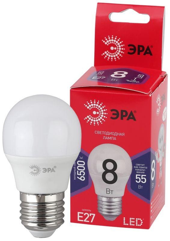  Лампа светодиодная P45-8W-865-E27 R (диод шар 8Вт хол E27) (10/100/3600) ЭРА Б0045359 