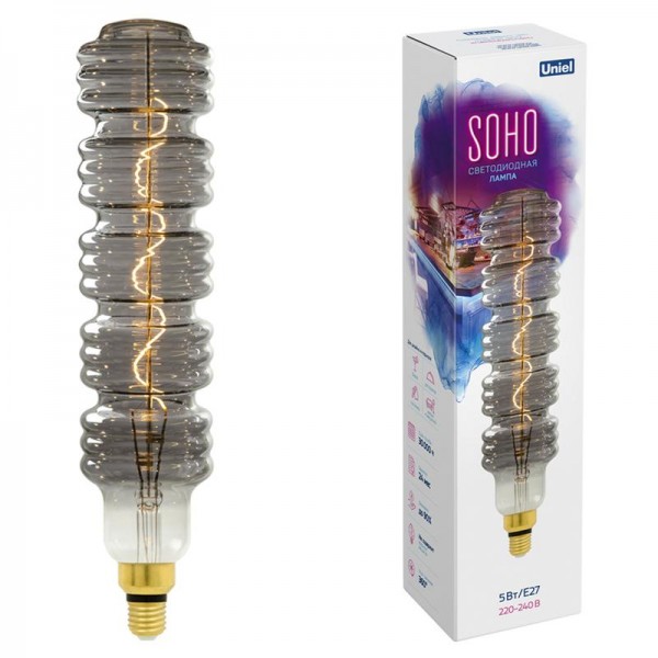  Лампа светодиодная LED-SF41-5W/SOHO/E27/CW CHROME/SMOKE GLS77CR SOHO хром./дым. колба спиральный филамент Uniel UL-00005921 