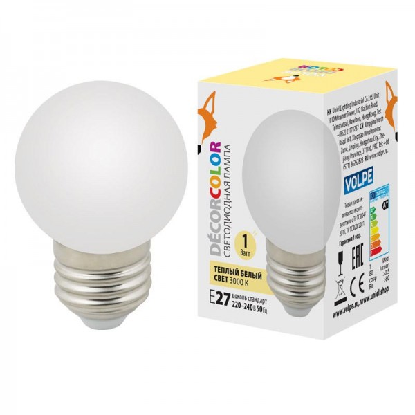  Лампа светодиодная LED-G45-1W/3000К/E27/FR/С декоративная форма "Шар" мат. картон Volpe UL-00006560 