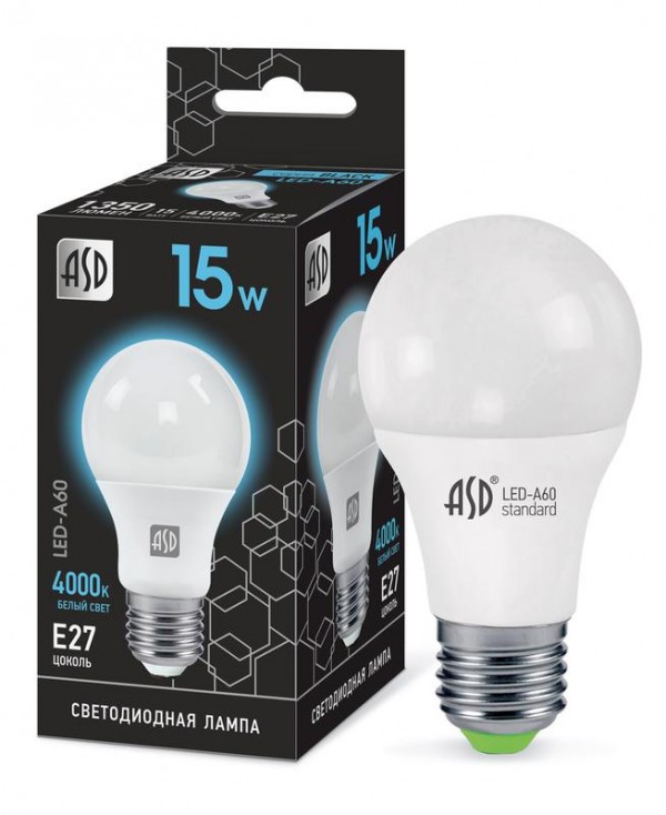  Лампа светодиодная LED-A60-black 15Вт 230В Е27 4000К 1350лм ASD 4690612034393 
