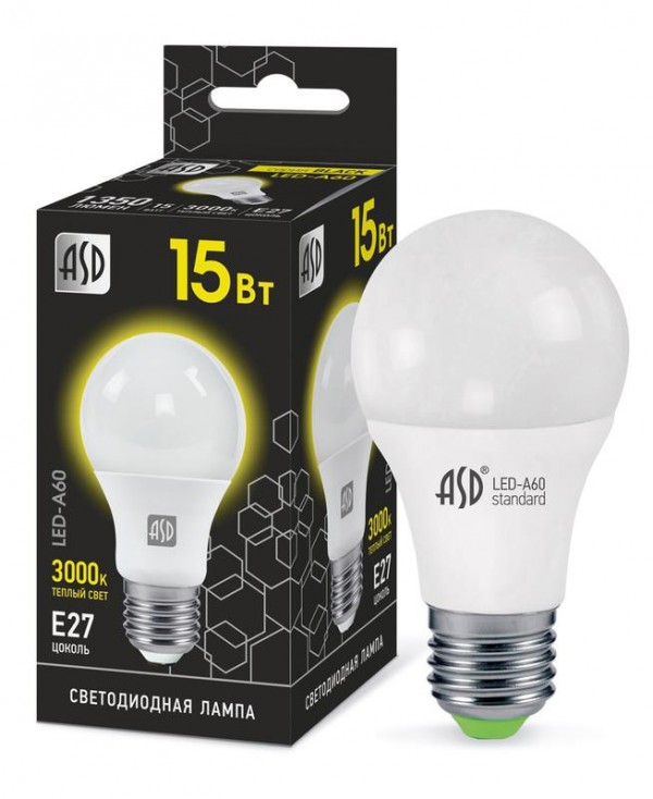  Лампа светодиодная LED-A60-black 15Вт 230В Е27 3000К 1350лм ASD 4690612034416 