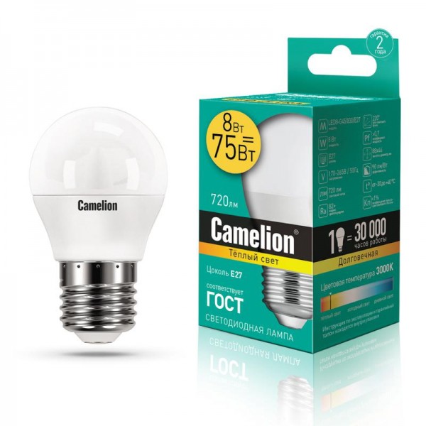  Лампа светодиодная ELMG45-8W-83K-E27 8Вт 220В Camelion 13733 