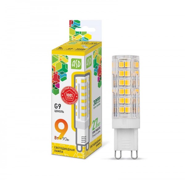  Лампа светодиодная LED-JCD-standard 9Вт 230В 3000К G9 810Лм ASD 4690612026640 