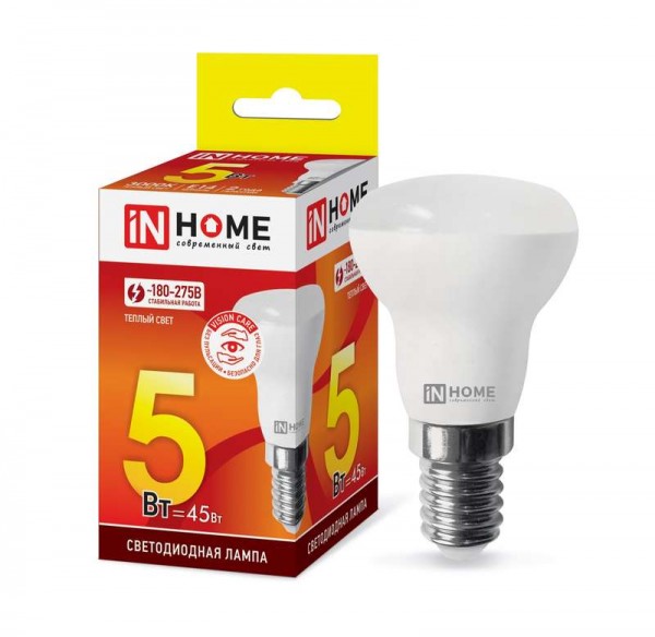  Лампа светодиодная LED-R39-VC 5Вт 230В E14 3000К 410лм IN HOME 4690612030838 