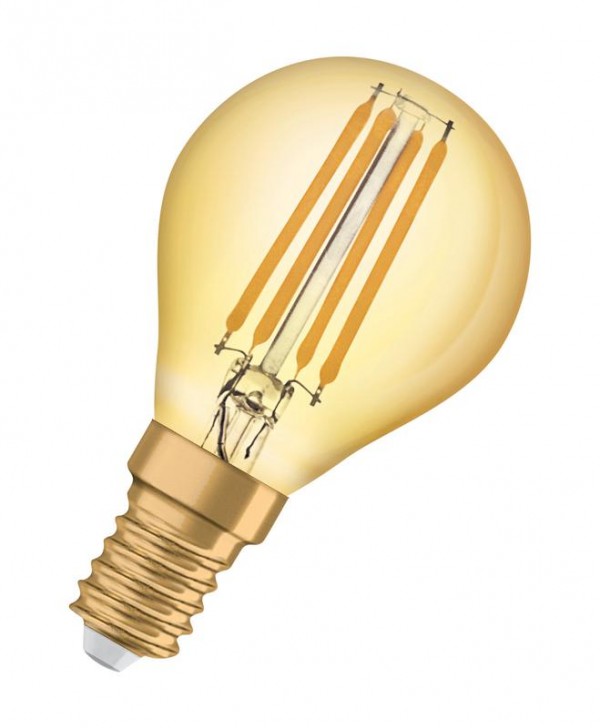  Лампа светодиодная филаментная Vintage 1906 LED CL P FIL GOLD 35 non-dim 4W/825 4Вт (замена 35Вт) тепл. бел. E14 золотистая OSRAM 4058075293496 