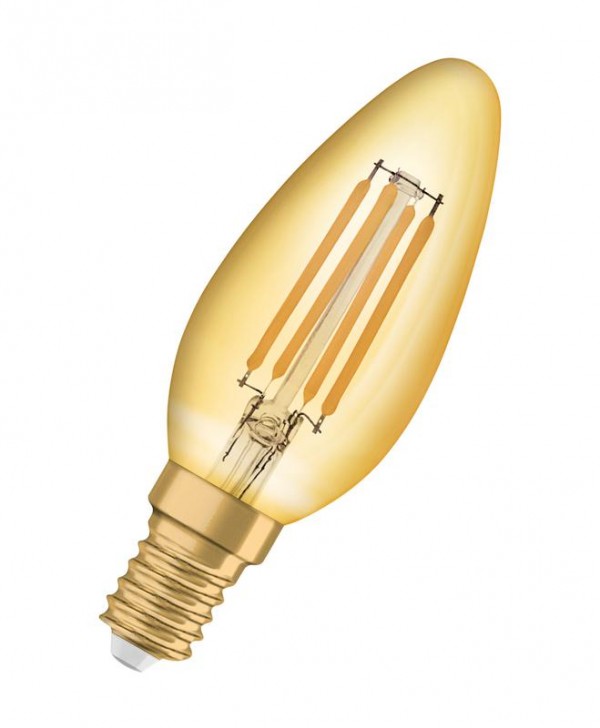  Лампа светодиодная филаментная Vintage 1906 LED CL B FIL GOLD 35 non-dim 4W/825 4Вт (замена 35Вт) тепл. бел. E14 золотистая OSRAM 4058075293434 