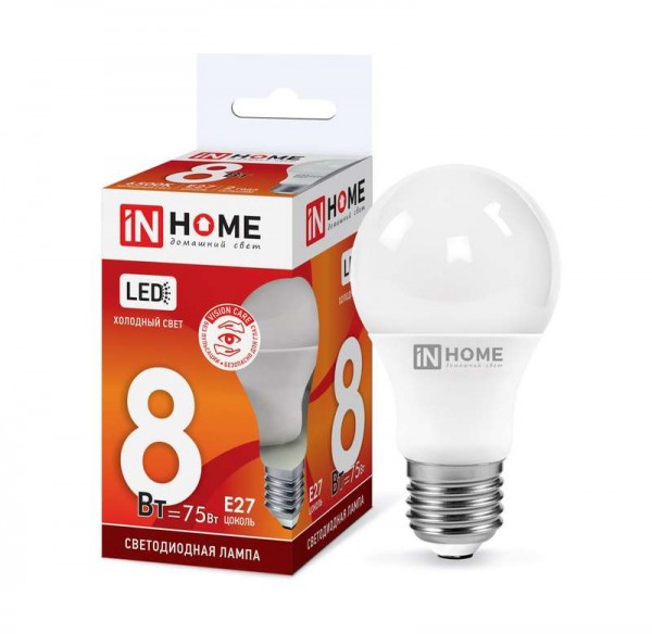  Лампа светодиодная LED-A60-VC 8Вт 230В E27 6500К 720Лм IN HOME 4690612024042 