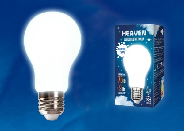 Лампа светодиодная LED-A60-9W/4000K/E27/FR GLH01WH Heaven мат. картон Uniel UL-00004842 