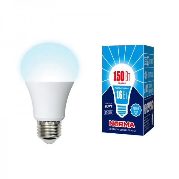  Лампа светодиодная LED-A60-16W/NW/E27/FR/NR Norma мат. картон Volpe UL-00004026 