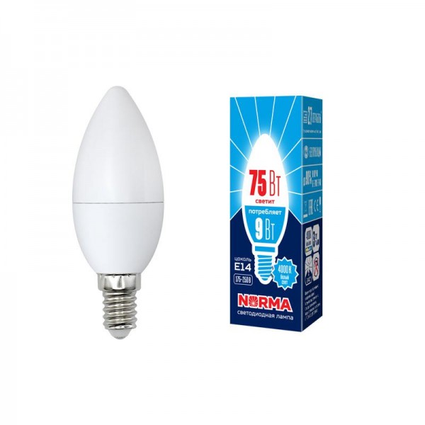  Лампа светодиодная LED-C37-9W/NW/E14/FR/NR Norma мат. картон Volpe UL-00003803 