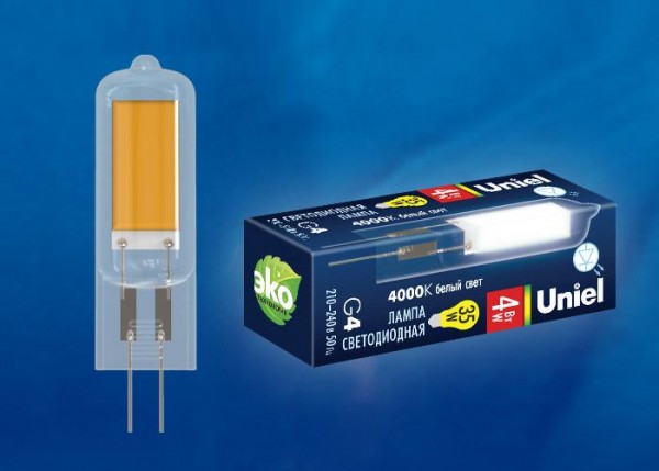  Лампа светодиодная LED-JC-220/4W/4000K/G4/CL GLZ08TR прозр. картон Uniel UL-00005064 