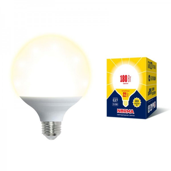  Лампа светодиодная LED-G120-22W/3000K/E27/FR/NR Norma мат. картон Volpe UL-00004875 