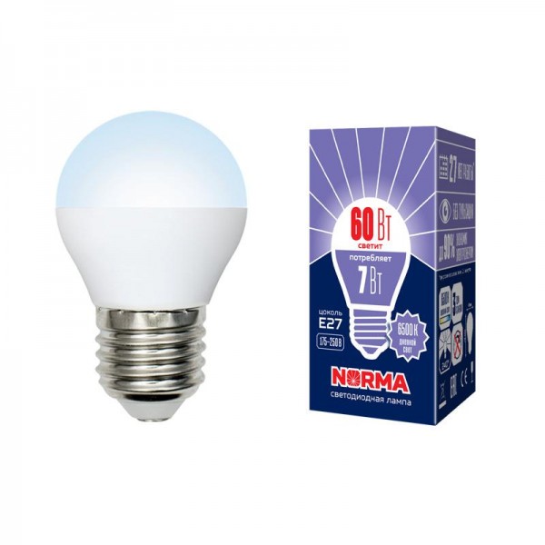  Лампа светодиодная LED-G45-7W/DW/E27/FR/NR Norma мат. картон Volpe UL-00003821 